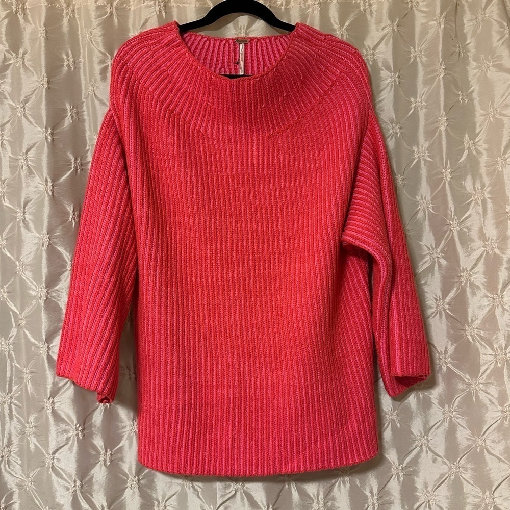Free People Pink Charlotte Oversized Sweater Knit Tunic Top - Picture 4 of 11